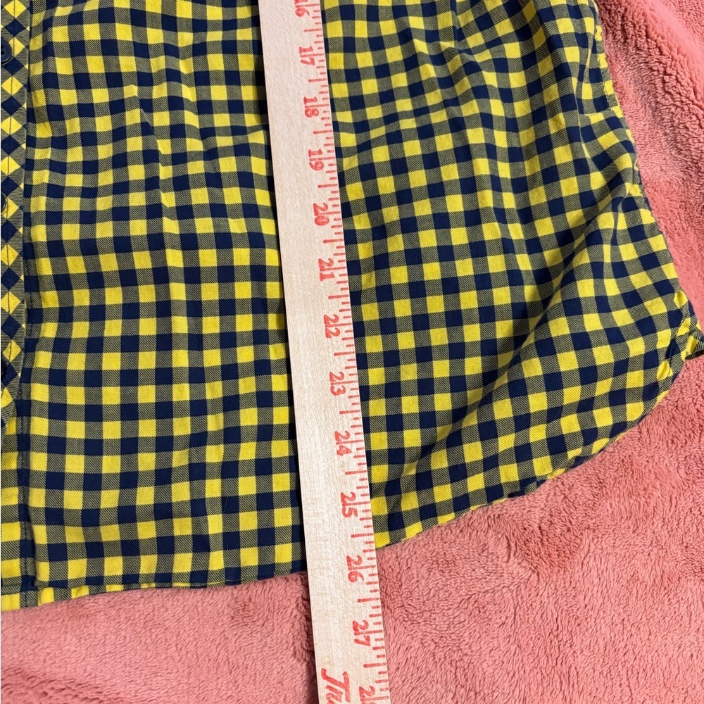 Talbots Navy Yellow Gingham Button Front Shirt 1X Cotton Blouse - Picture 5 of 8